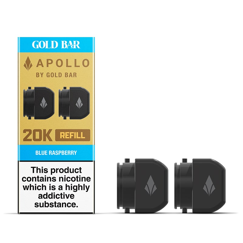 Gold Bar Apollo Prefilled 5ml Pods - Blue Raspberry flavour Nic Salt 20mg - 2 Pack | Gold Bar UK Gold Bar Apollo Prefilled 5ml Pods - Blue Raspberry flavour Nic Salt 20mg - 2 Pack | Gold Bar UK
