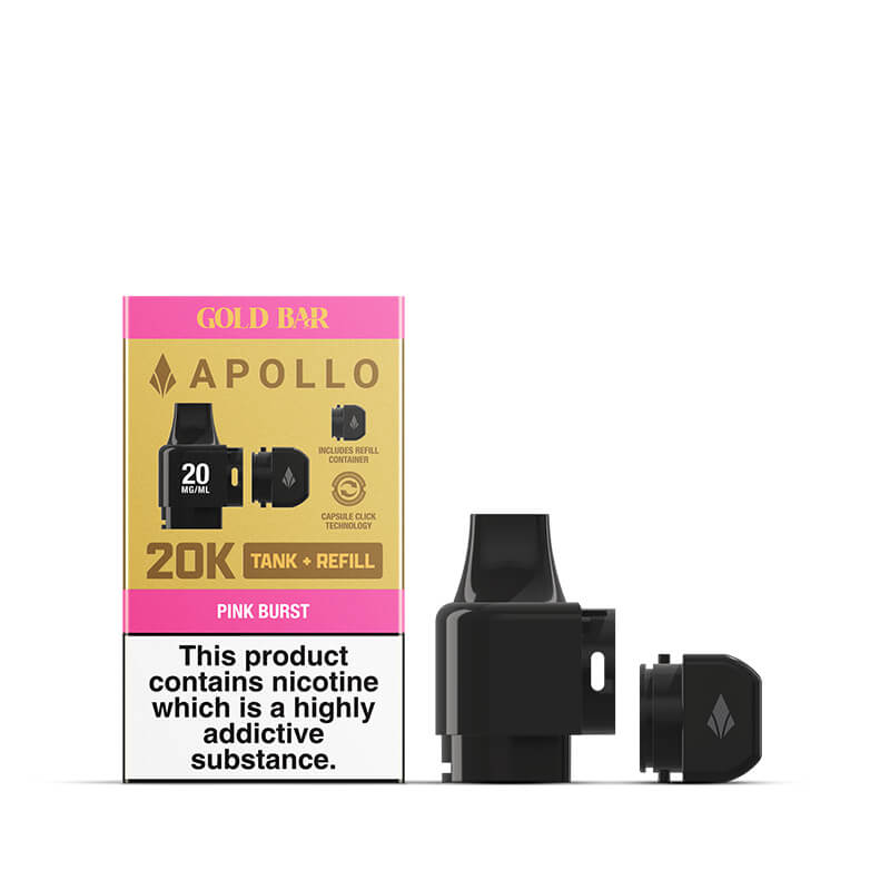 Gold Bar Apollo 5ml Pod & 2ml Refill Combo - Pink Burst flavour - Nic Salt 20mg | Gold Bar UK Gold Bar Apollo 5ml Pod & 2ml Refill Combo - Pink Burst flavour - Nic Salt 20mg | Gold Bar UK